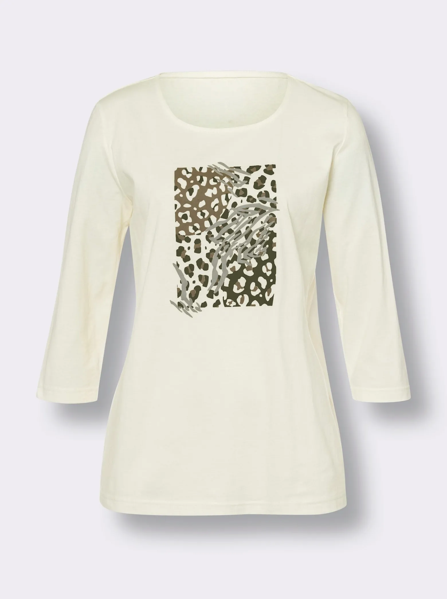 Rundhalsshirt mit platziertem Leo-Druck