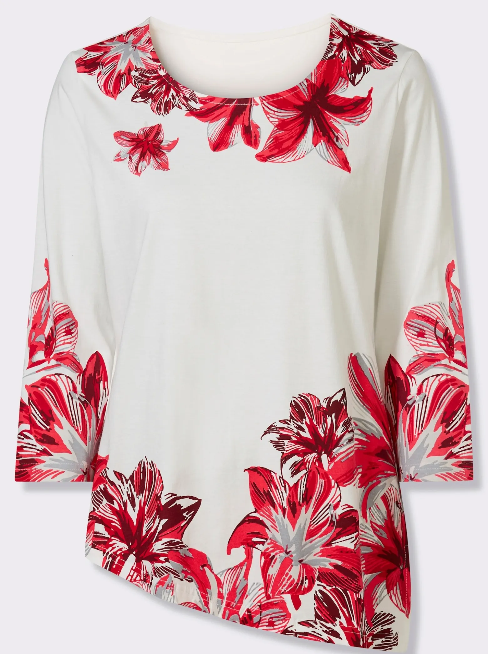 Rundhalsshirt mit platziertem Floral-Muster