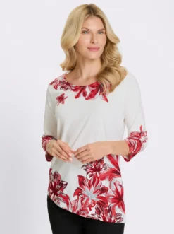 Rundhalsshirt mit platziertem Floral-Muster