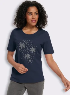 Rundhalsshirt mit platziertem Blumen-Druck