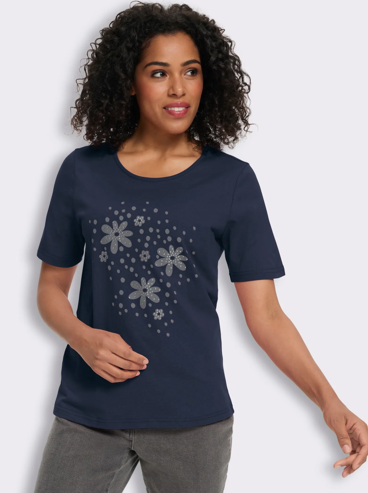 Rundhalsshirt mit platziertem Blumen-Druck