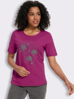 Rundhalsshirt mit platziertem Blumen-Druck