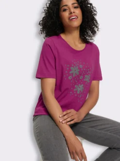 Rundhalsshirt mit platziertem Blumen-Druck