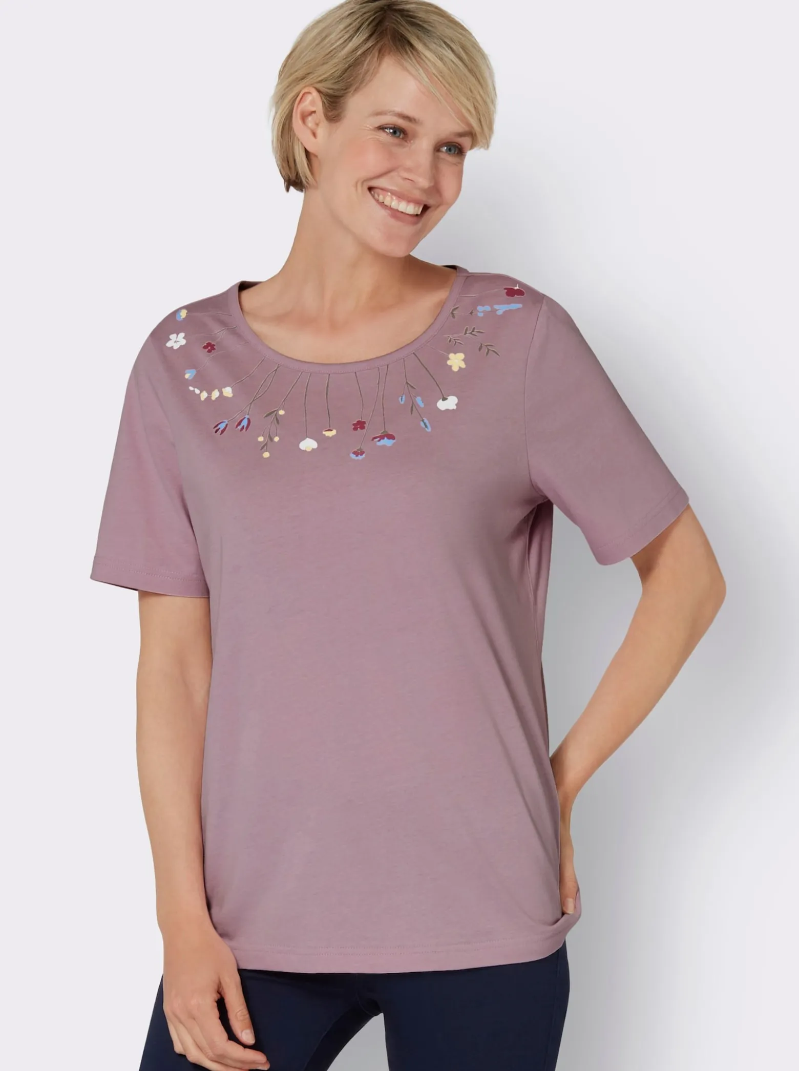 Rundhalsshirt mit platziertem Druck