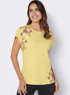 Rundhalsshirt mit platziertem Blumenmuster
