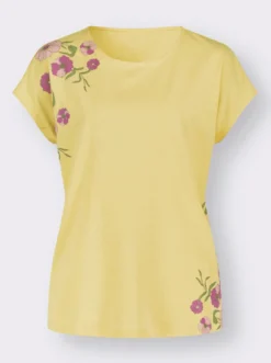 Rundhalsshirt mit platziertem Blumenmuster