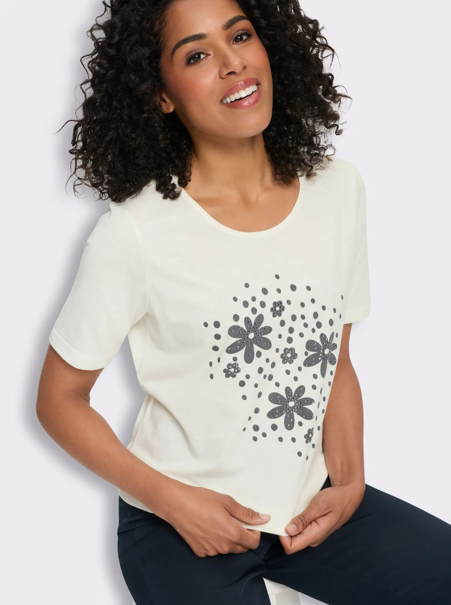 Rundhalsshirt mit platziertem Blumen-Druck
