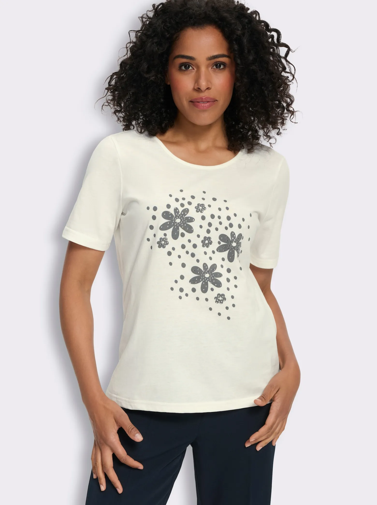 Rundhalsshirt mit platziertem Blumen-Druck