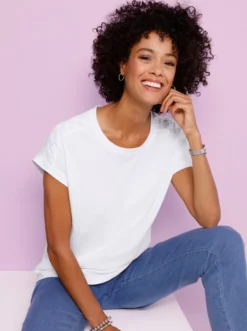 Rundhalsshirt mit Rautensteppung