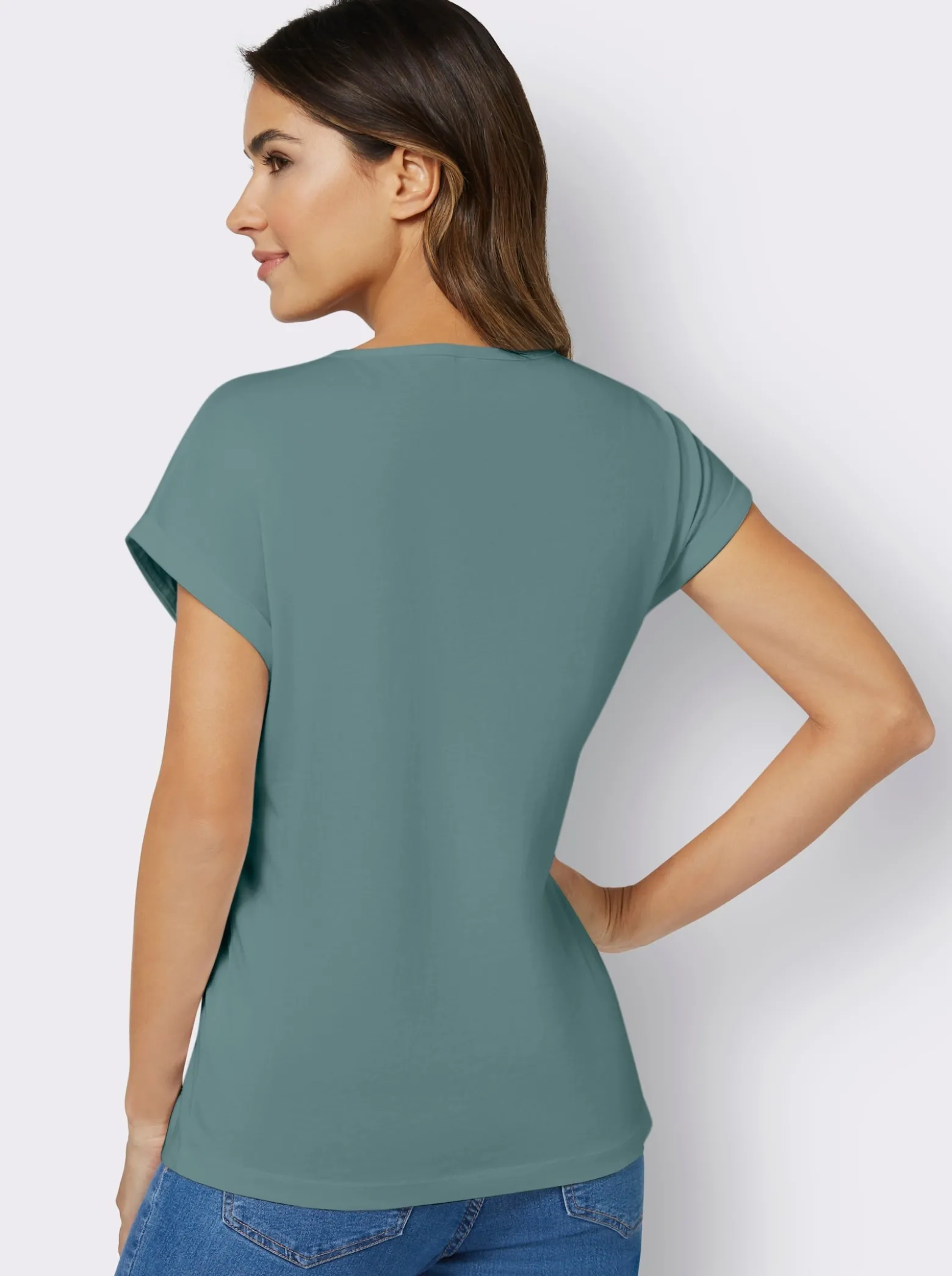 Rundhalsshirt mit Ärmel-Aufschlag