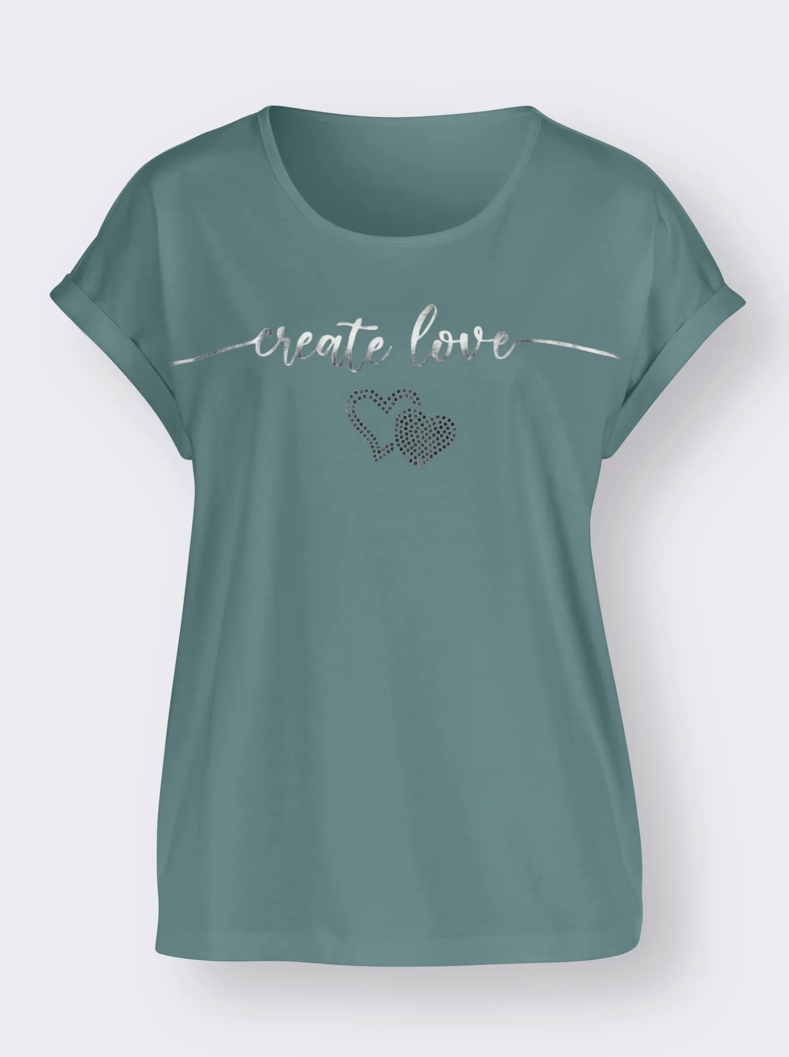 Rundhalsshirt mit Ärmel-Aufschlag