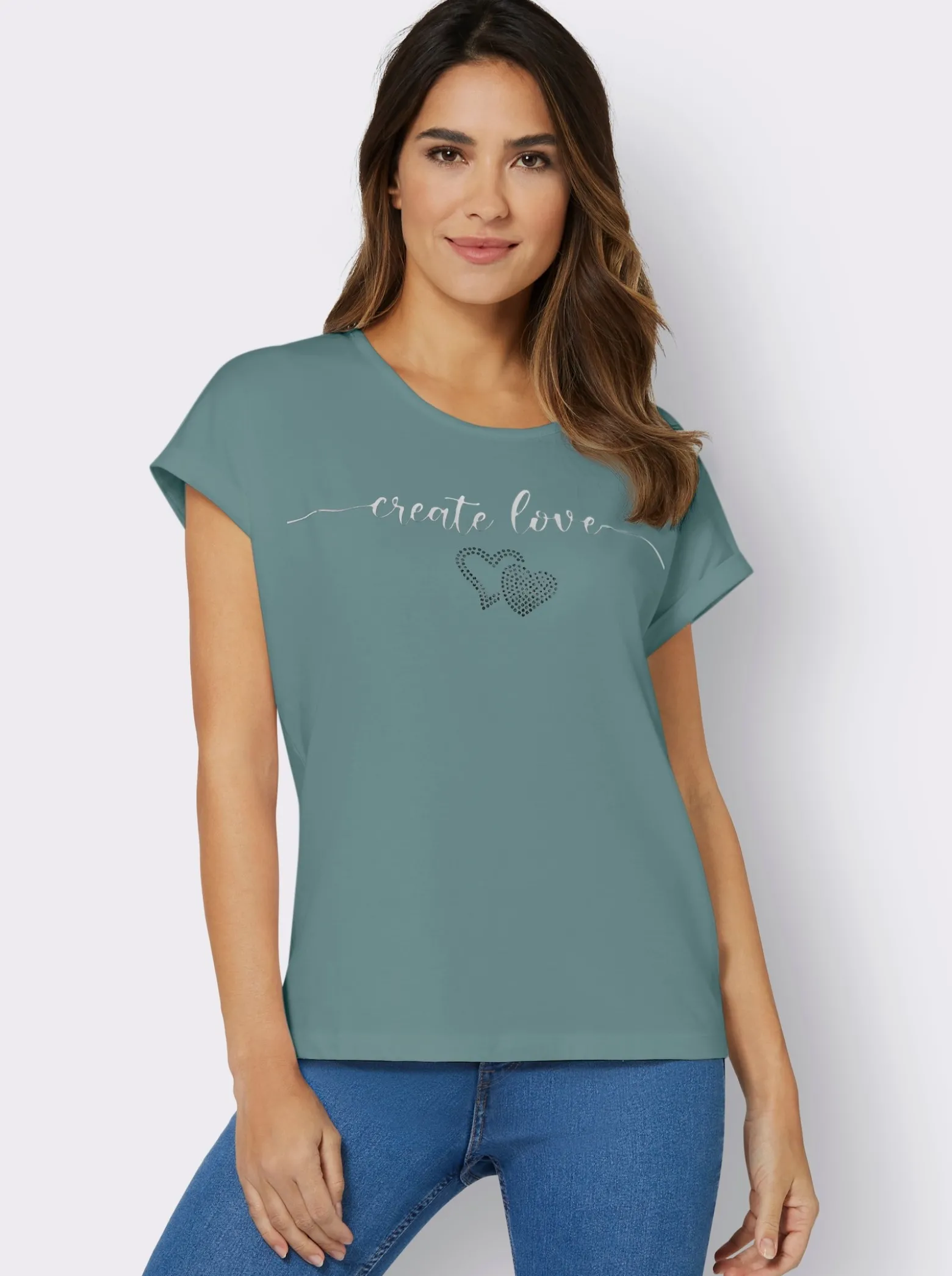 Rundhalsshirt mit Ärmel-Aufschlag