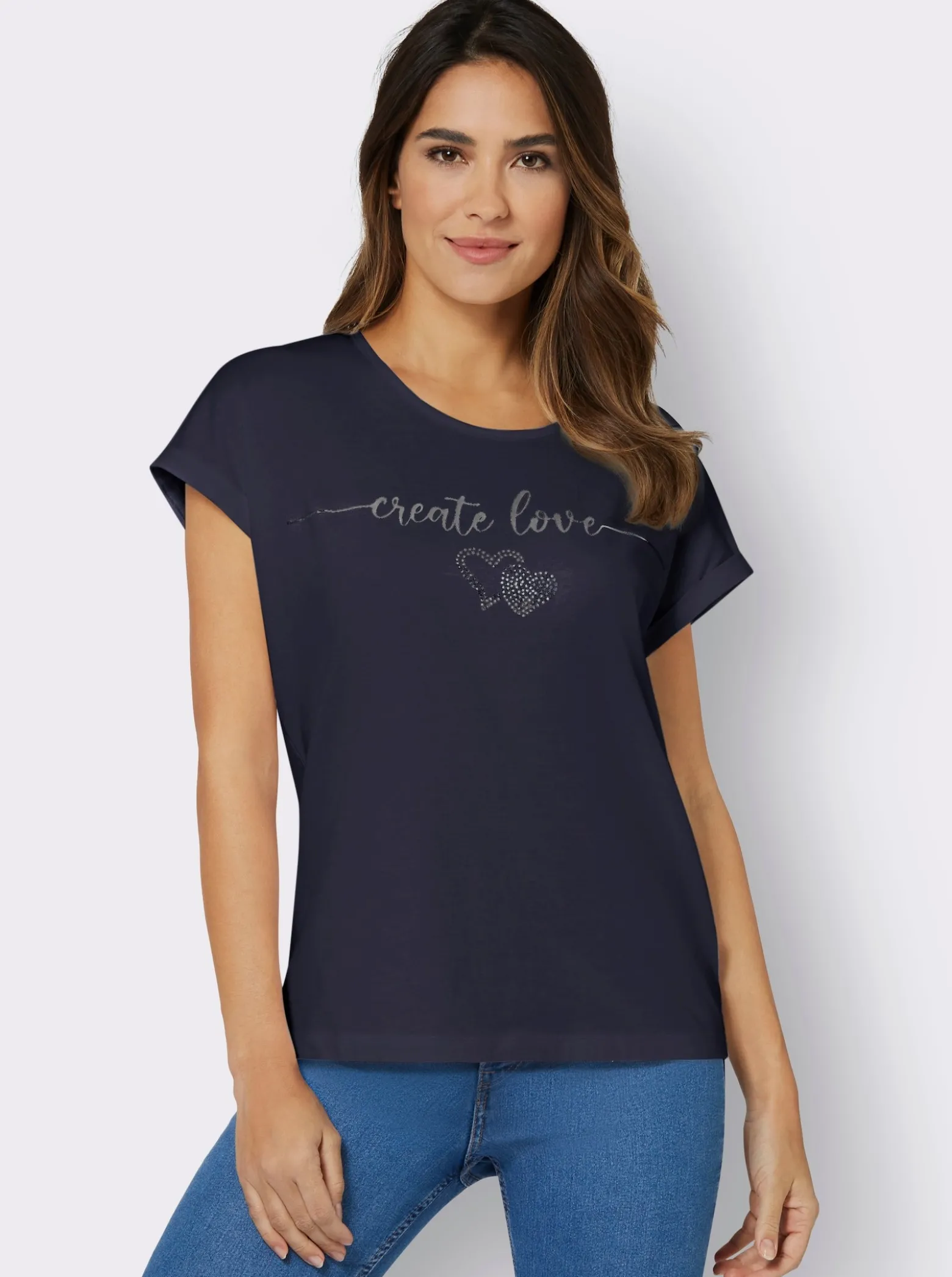 Rundhalsshirt mit Ärmel-Aufschlag