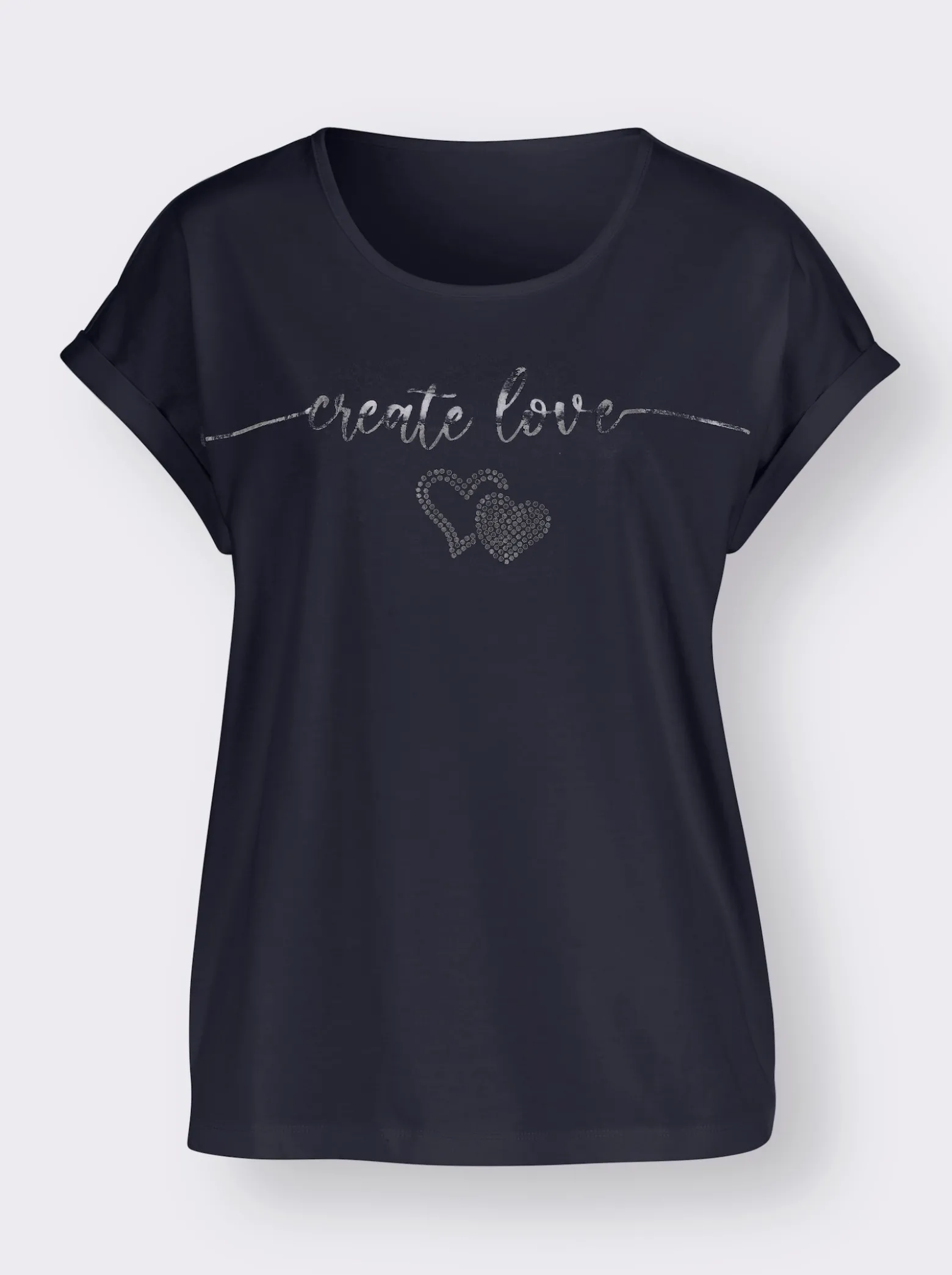 Rundhalsshirt mit Ärmel-Aufschlag