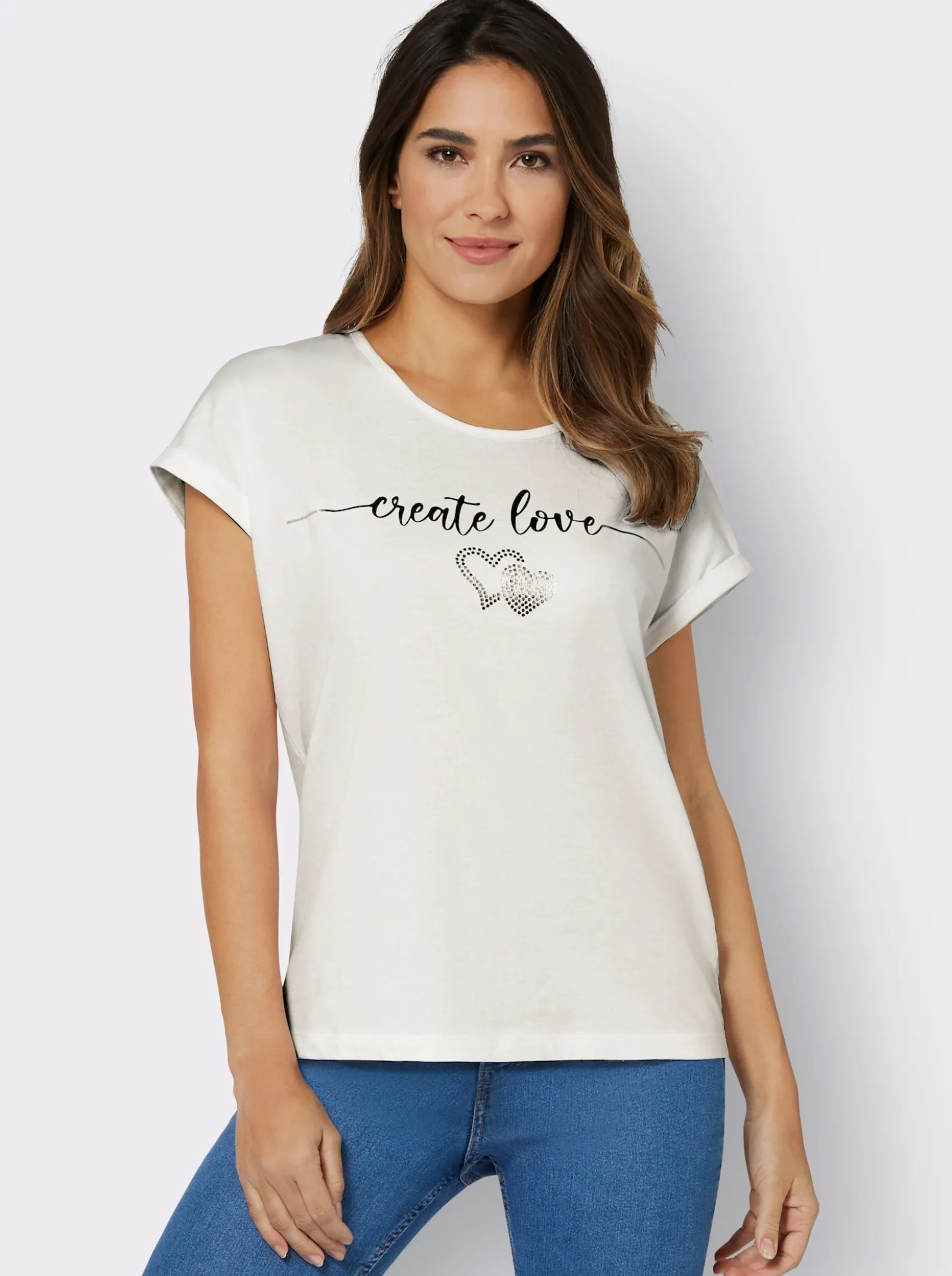 Rundhalsshirt mit Ärmel-Aufschlag