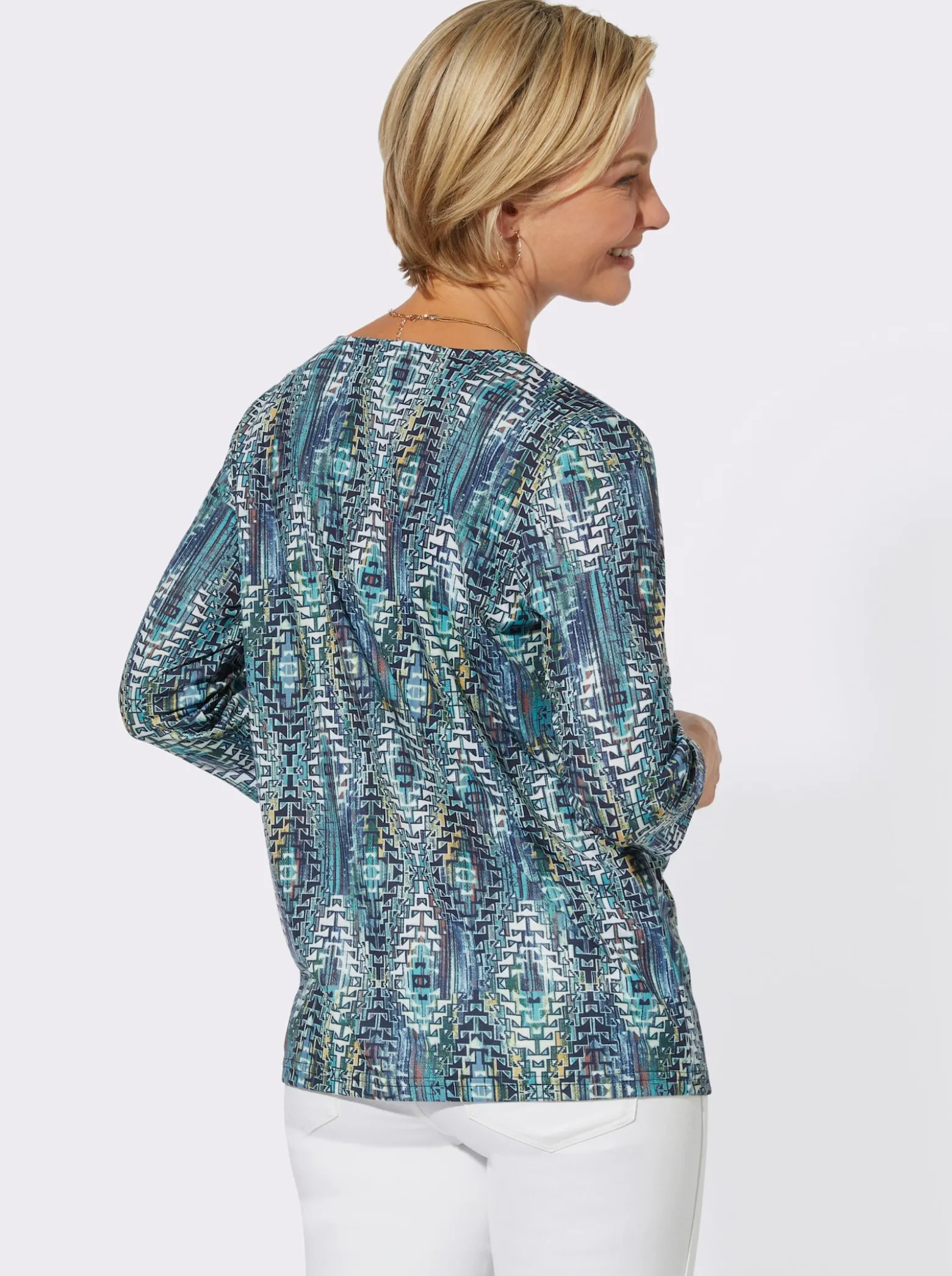 Rundhalsshirt mit 3/4-Ärmeln, pflegeleicht