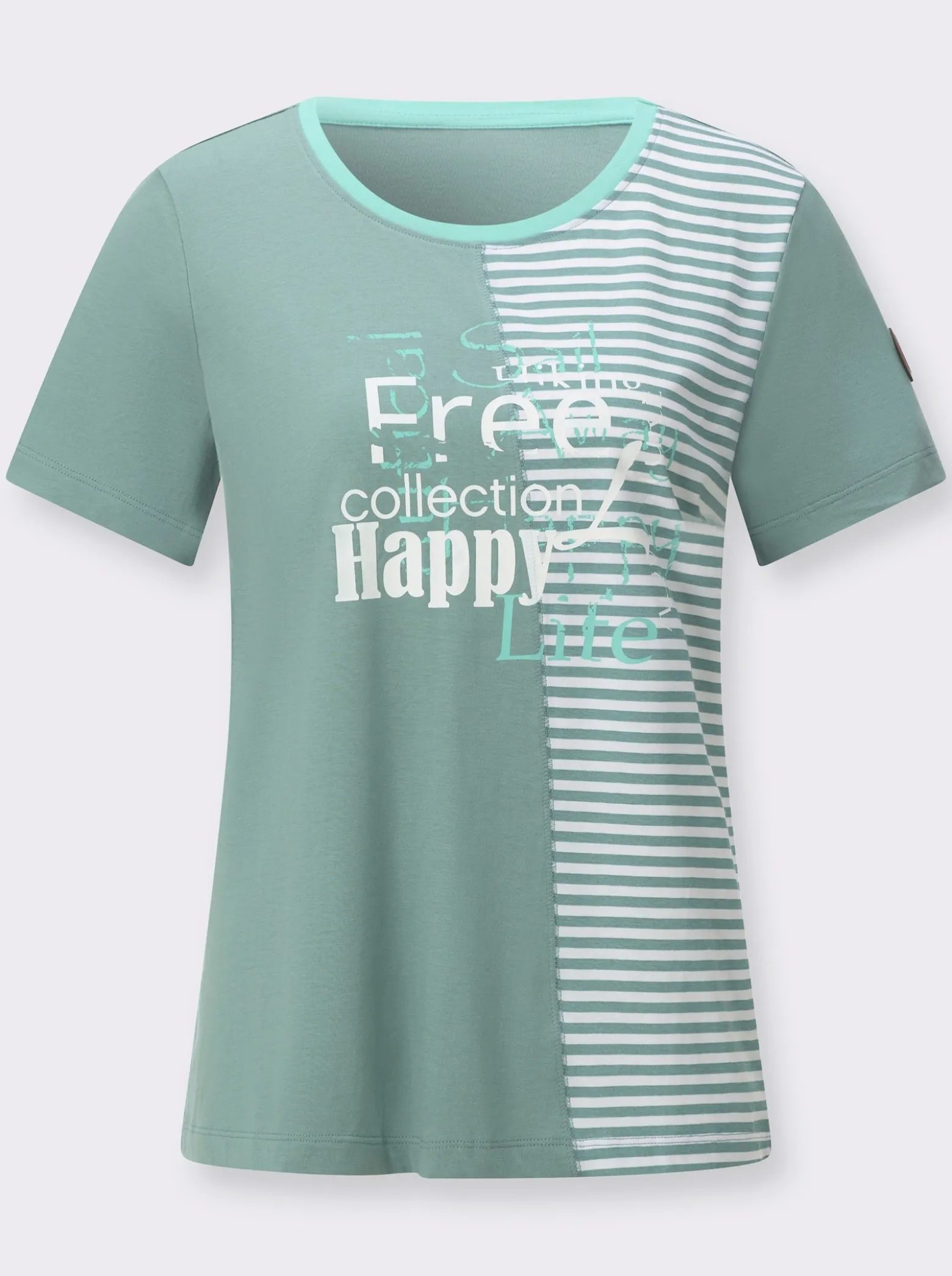 Rundhalsshirt mit Schriftzug und Streifen-Print
