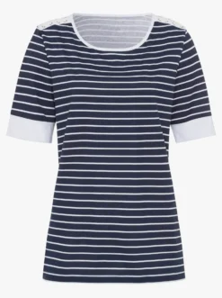 Rundhalsshirt mit Ösen und Zierschnürungen