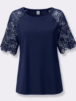 Rundhalsshirt mit Spitze