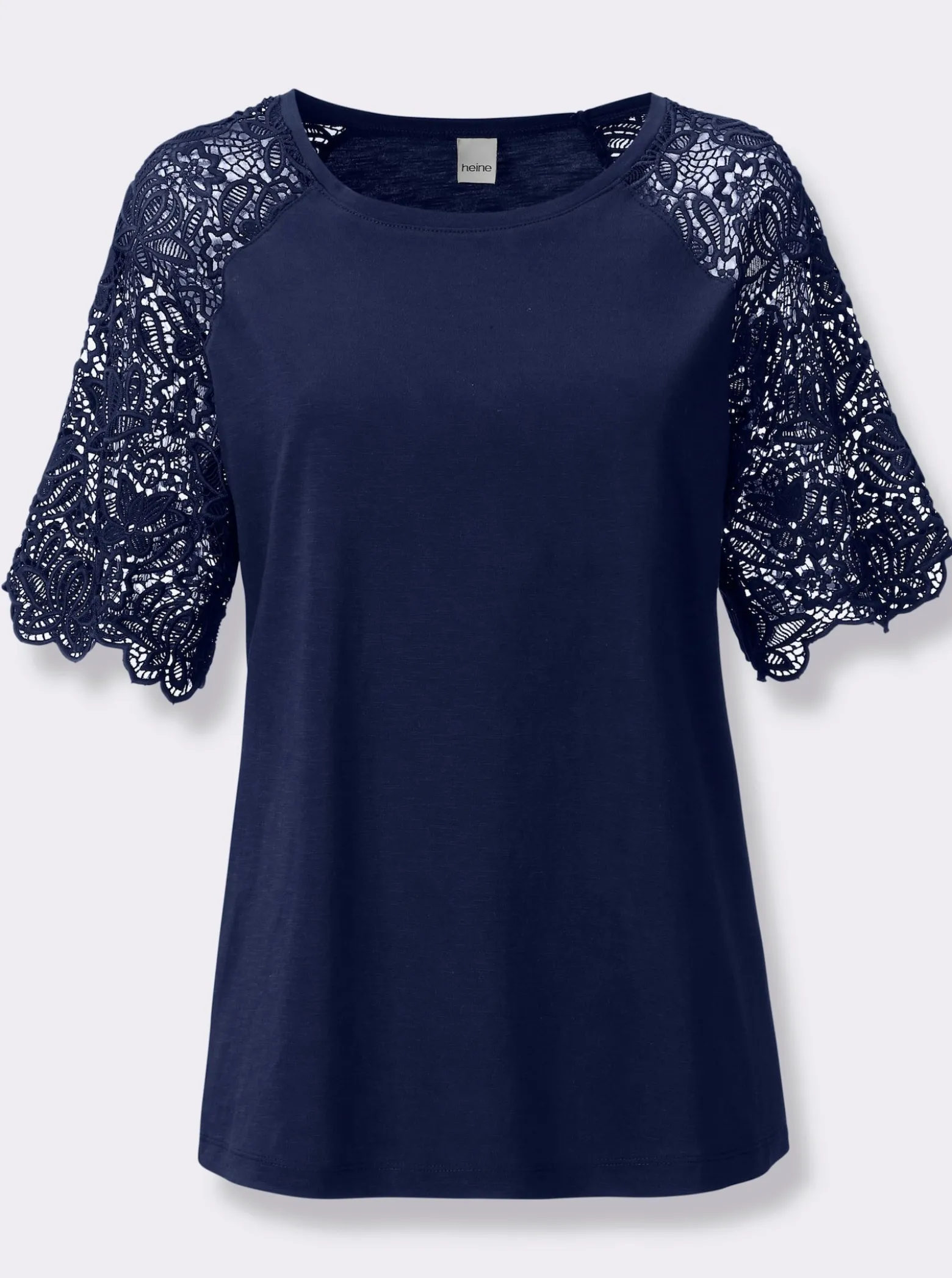 Rundhalsshirt mit Spitze