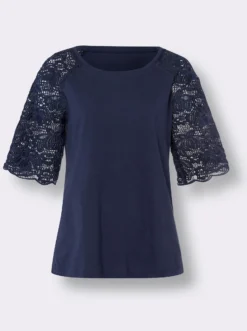 Rundhalsshirt mit Spitze