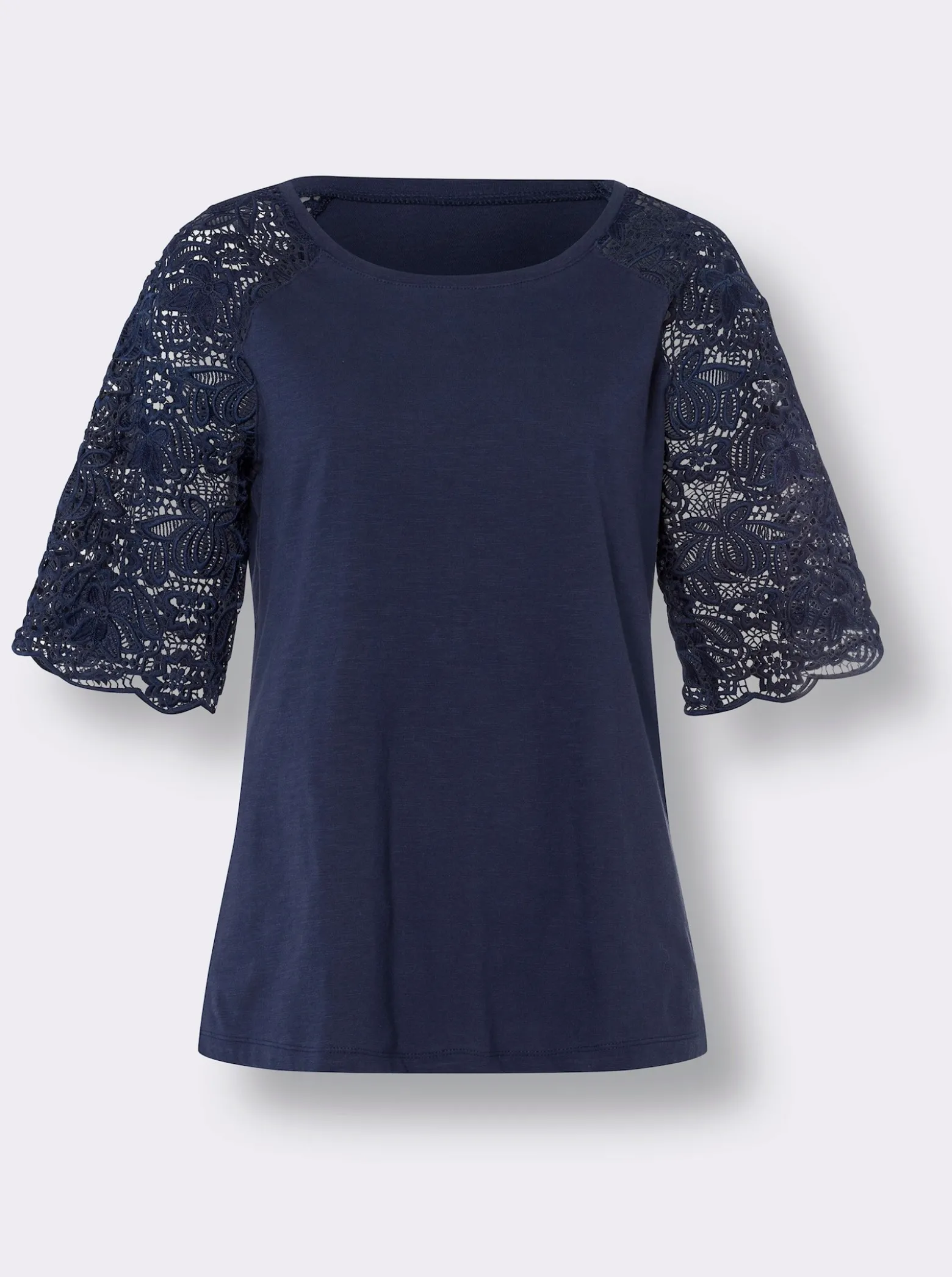 Rundhalsshirt mit Spitze