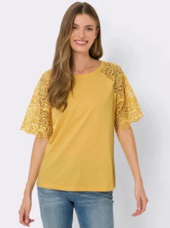 Rundhalsshirt mit Spitze