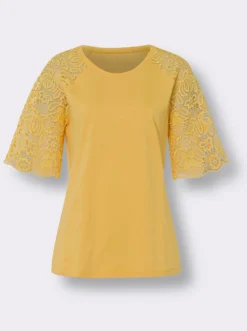 Rundhalsshirt mit Spitze
