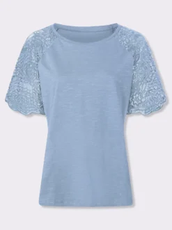 Rundhalsshirt mit Spitze
