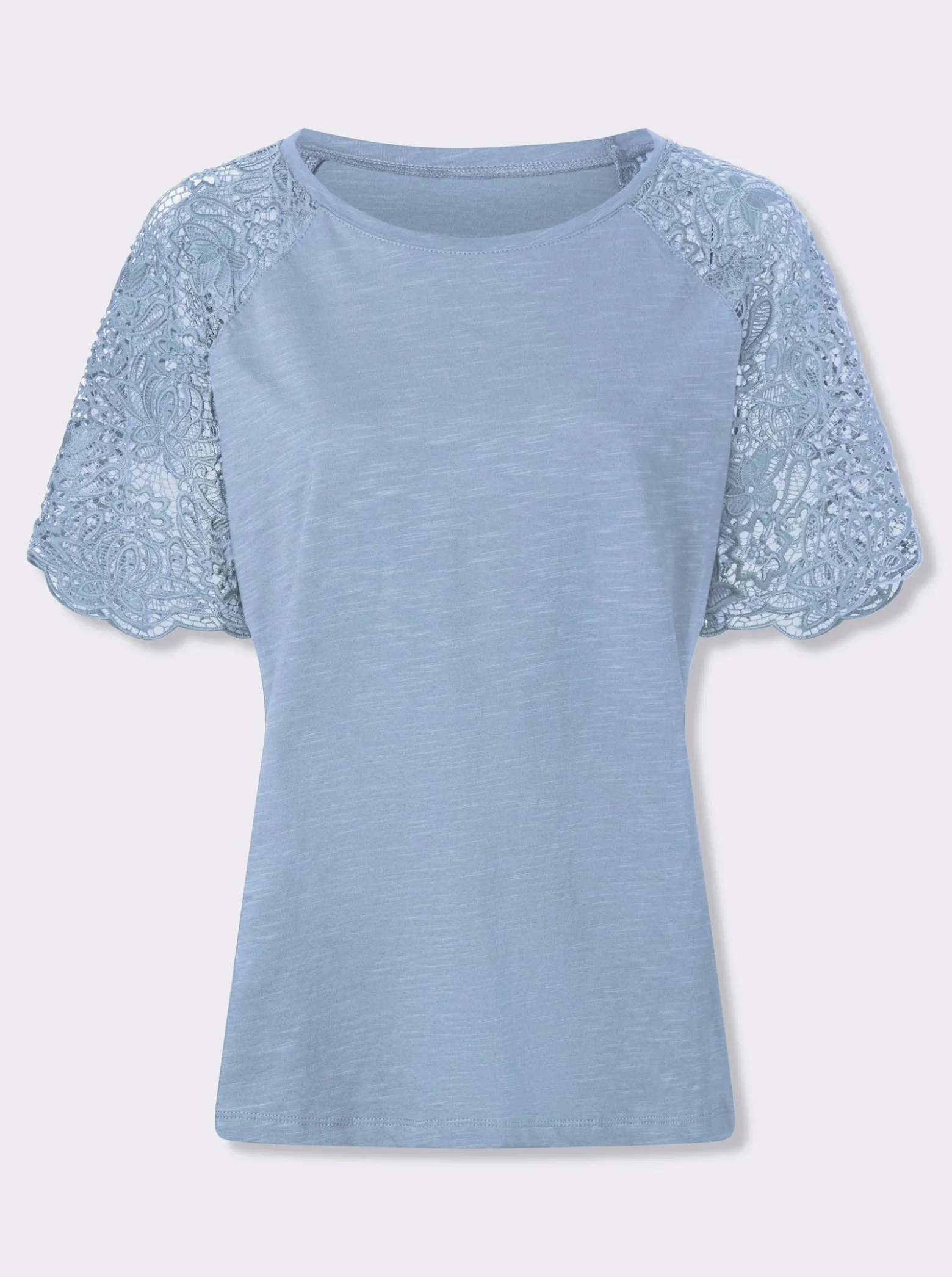 Rundhalsshirt mit Spitze