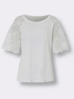 Rundhalsshirt mit Spitze