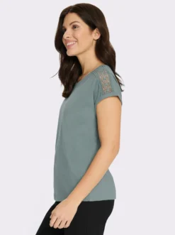 Rundhalsshirt mit Spitze an der Schulter