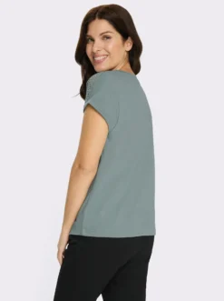 Rundhalsshirt mit Spitze an der Schulter