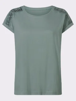 Rundhalsshirt mit Spitze an der Schulter