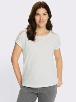 Rundhalsshirt mit Spitze an der Schulter