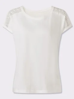 Rundhalsshirt mit Spitze an der Schulter