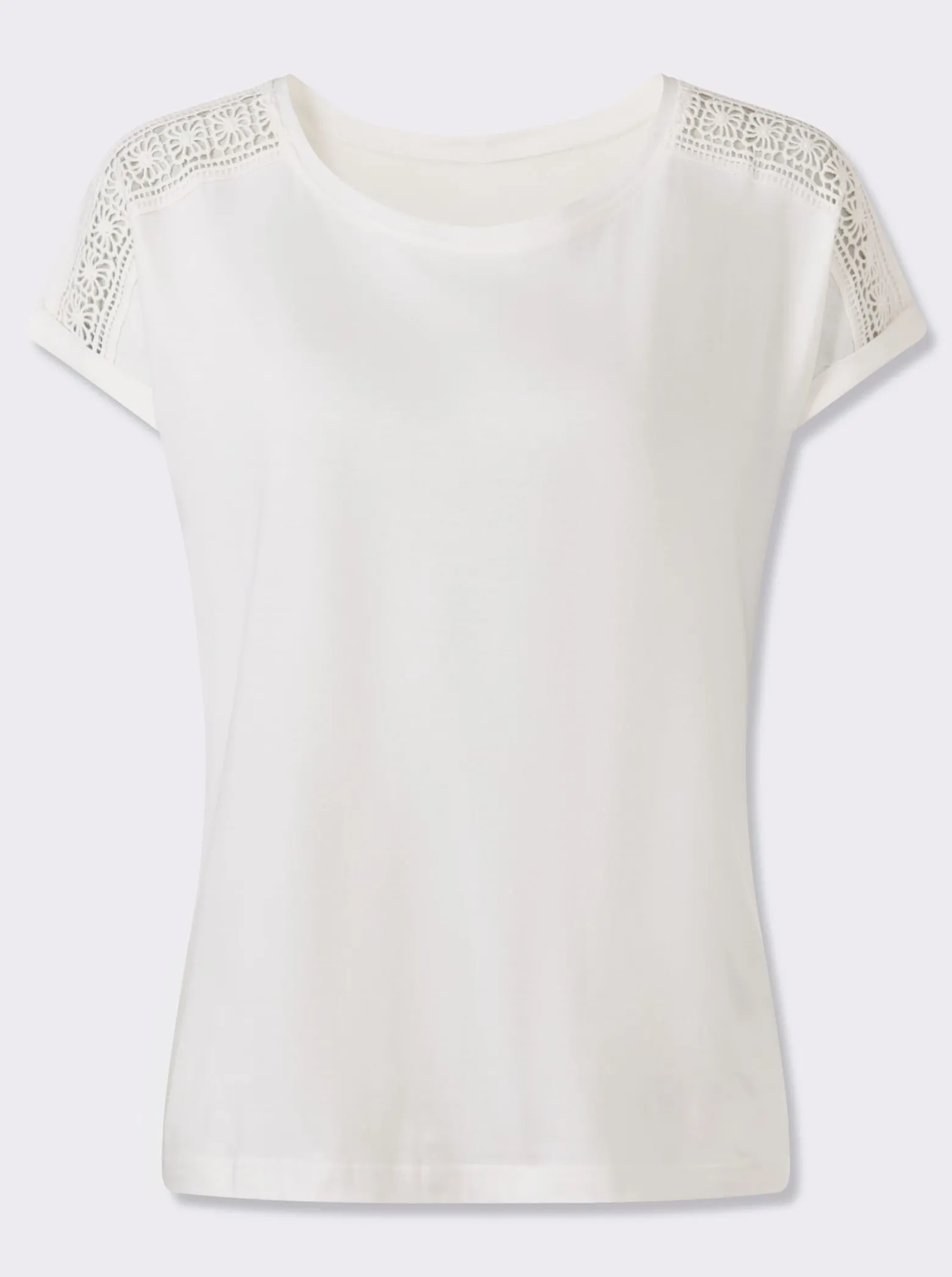 Rundhalsshirt mit Spitze an der Schulter