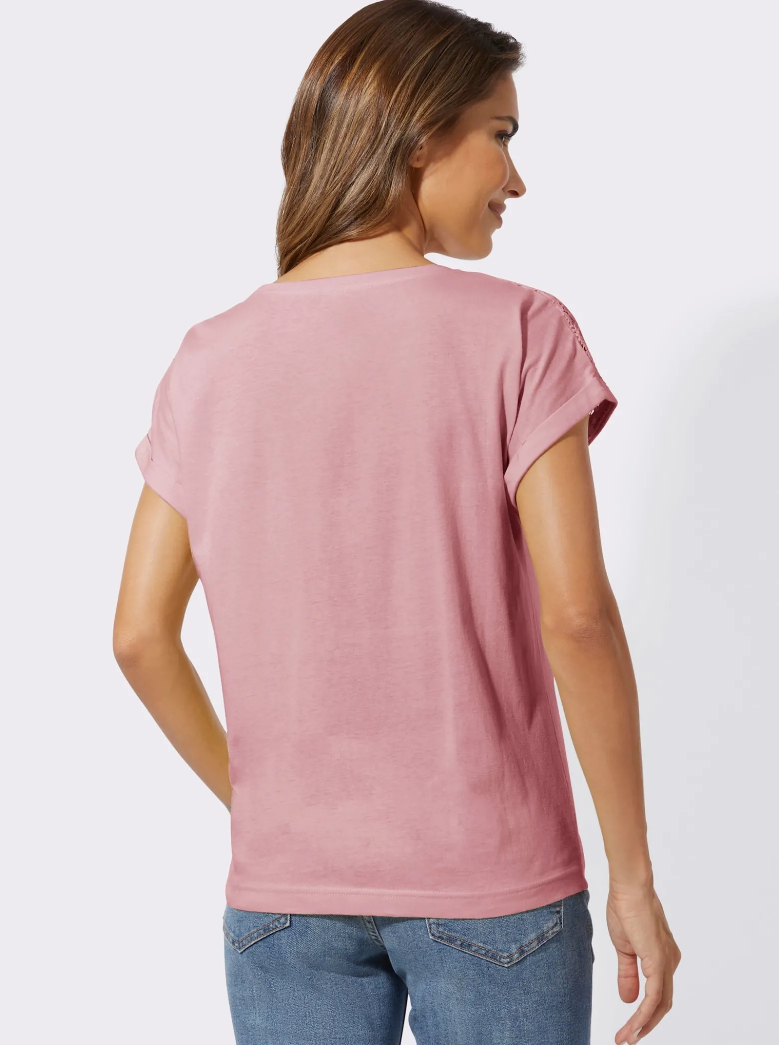 Rundhalsshirt mit Spitzen-Einsatz