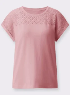 Rundhalsshirt mit Spitzen-Einsatz