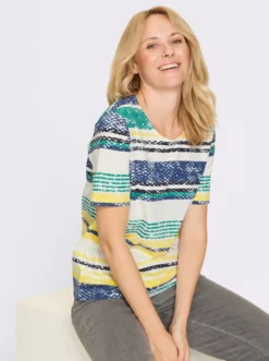 Rundhalsshirt mit Streifen-Muster, Baumwolle