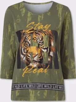 Rundhalsshirt mit Tiger-Motiv im Vorderteil