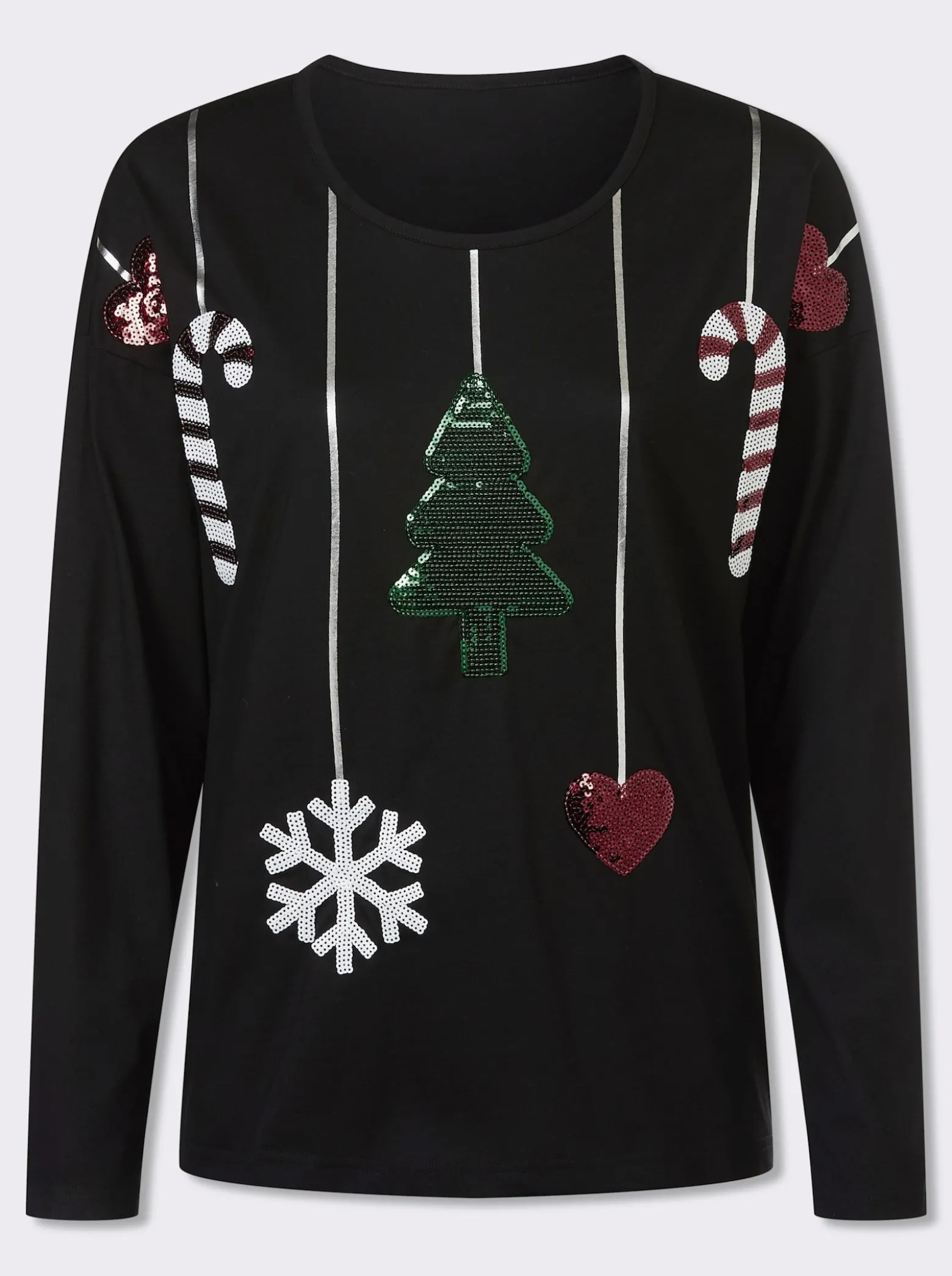 Rundhalsshirt mit Weihnachtsmotiv mit Pailletten