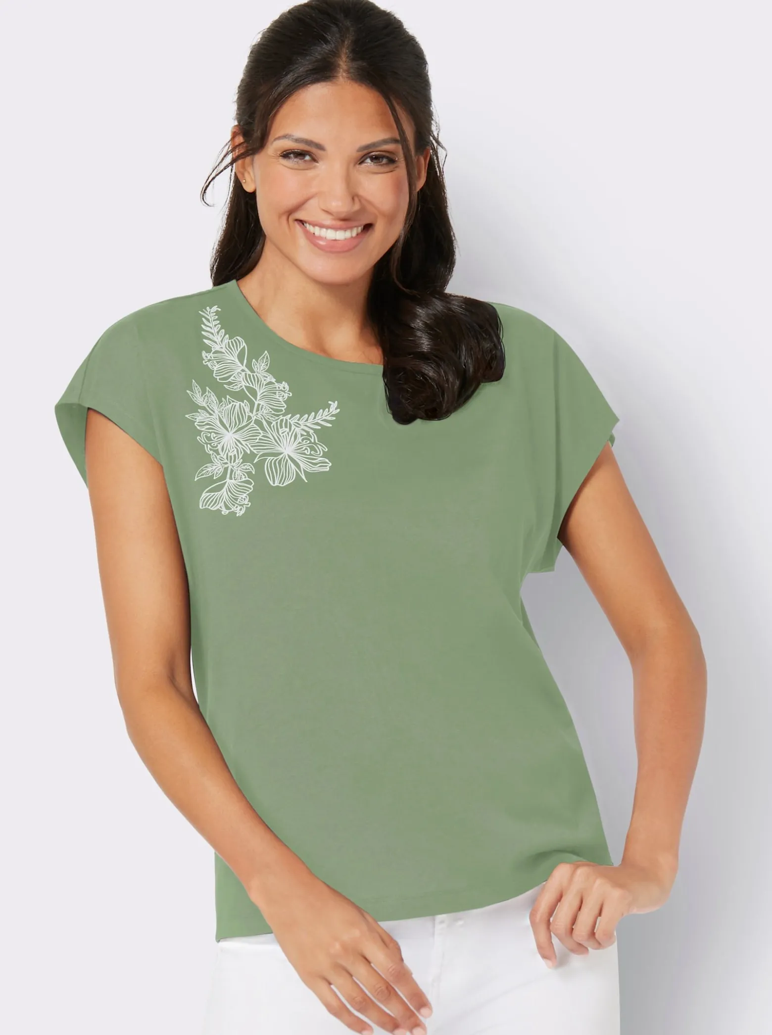 Rundhalsshirt mit zartem Blumenprint