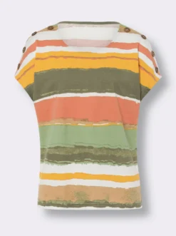 Rundhalsshirt mit Zierknöpfen