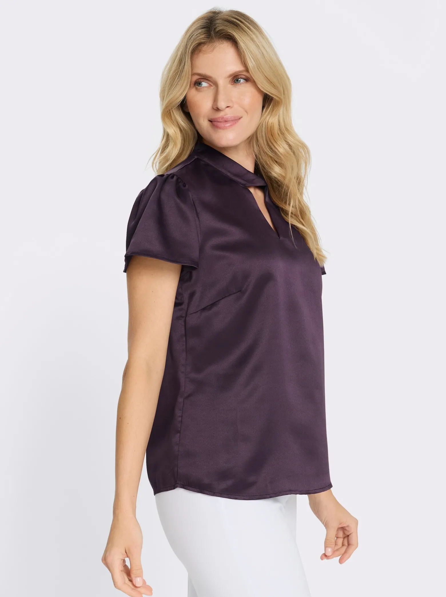 Satinbluse mit Flügelärmeln