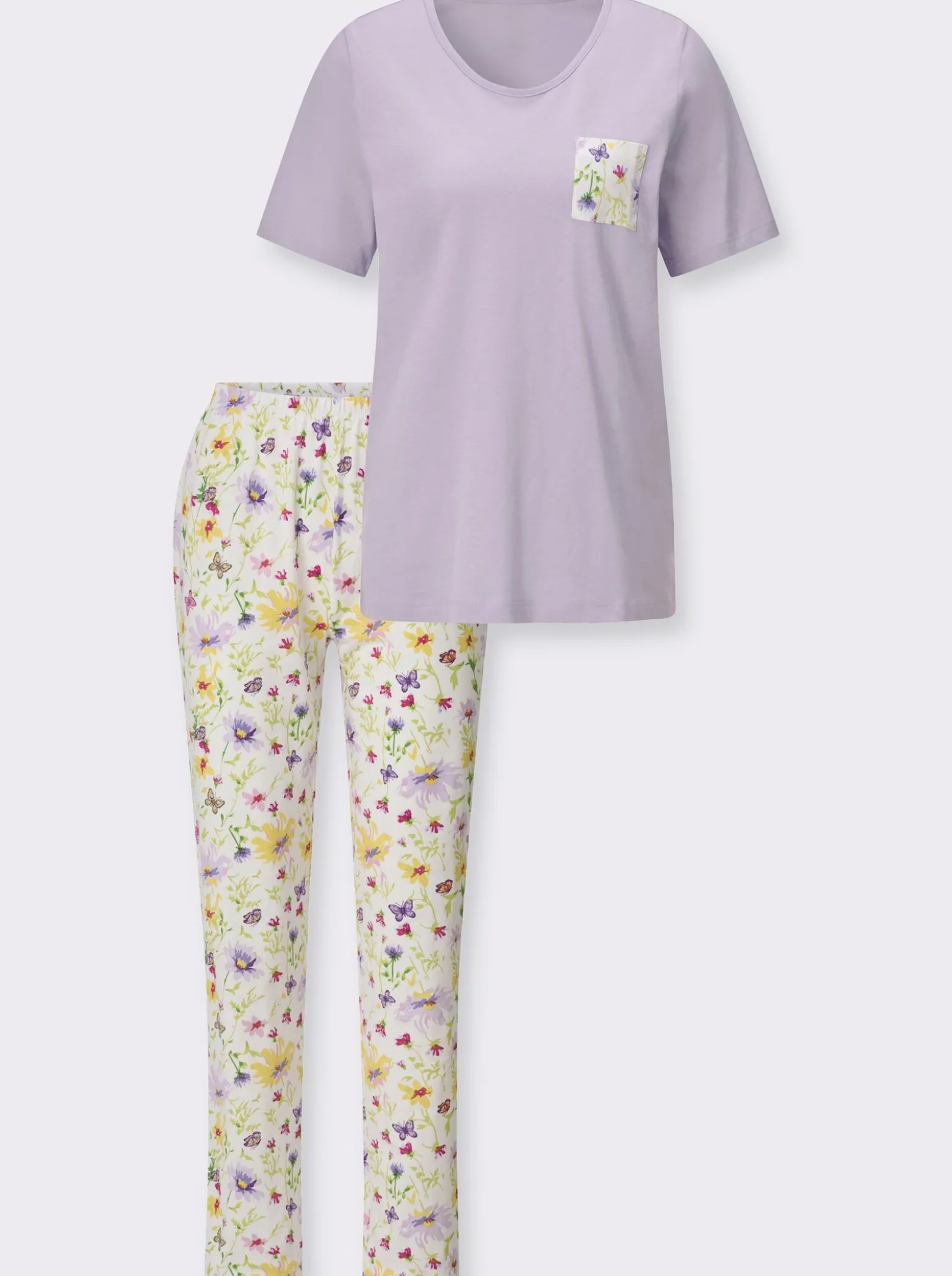 Schlafanzug mit Schmetterling-Blumen-Dessin