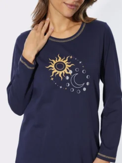 Schlafanzug mit Sonne-Mond-Sterne-Druck