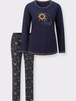 Schlafanzug mit Sonne-Mond-Sterne-Druck
