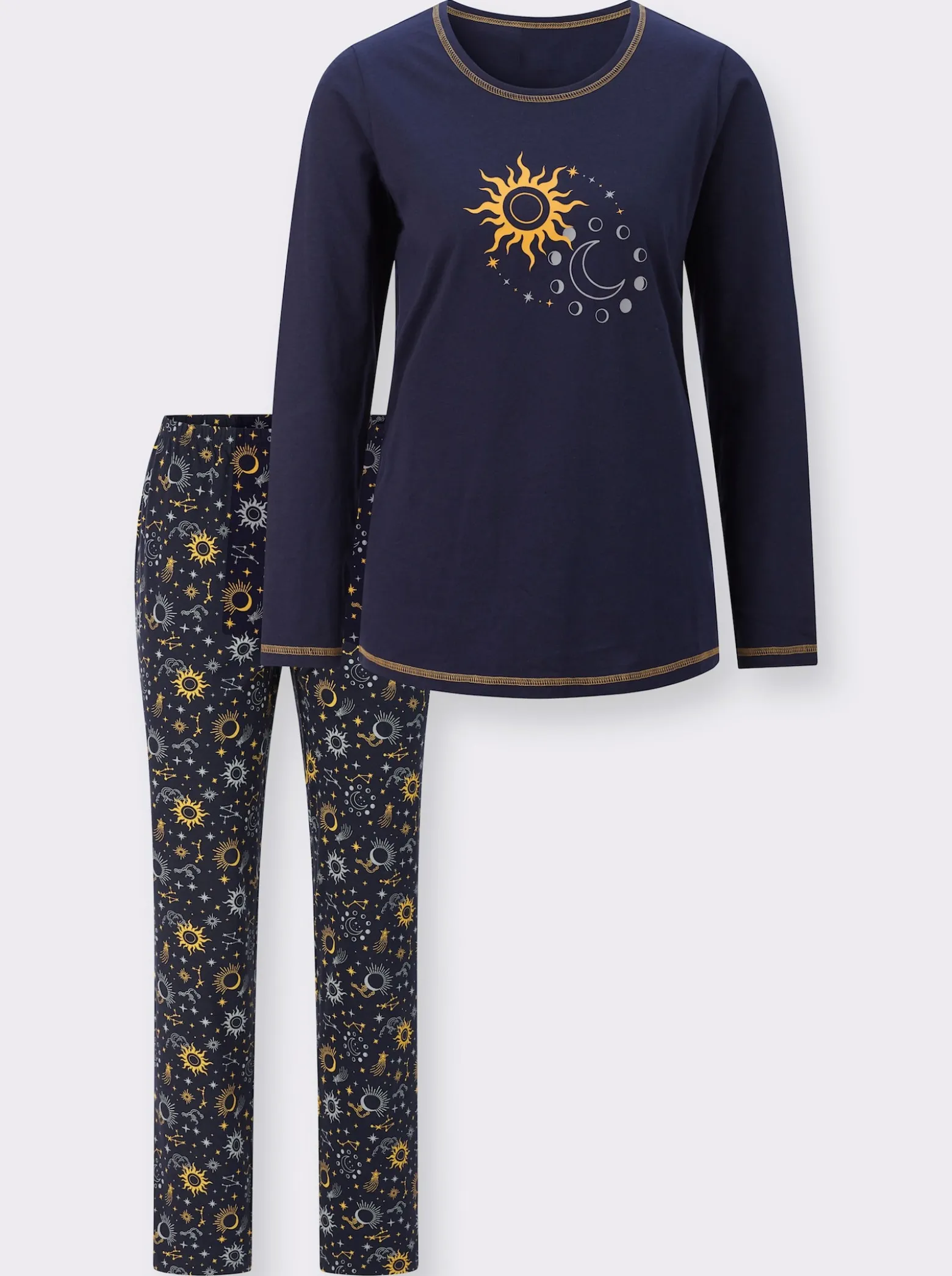 Schlafanzug mit Sonne-Mond-Sterne-Druck
