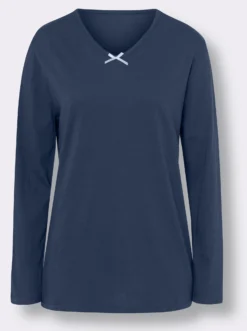 Schlafanzugshirt mit Satin-Schleife, reine Baumwolle